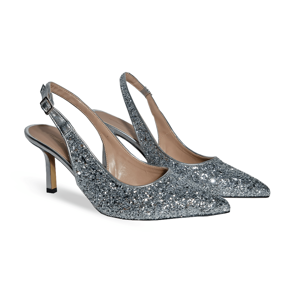 Identità Décolleté Slingback JUSTINA GLITTER ARGENTO 70mm