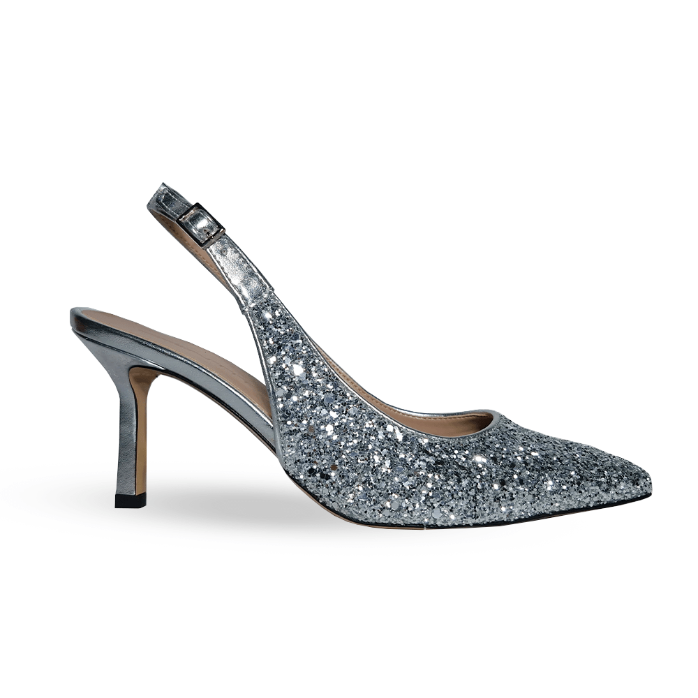 Identità Décolleté Slingback JUSTINA GLITTER ARGENTO 70mm