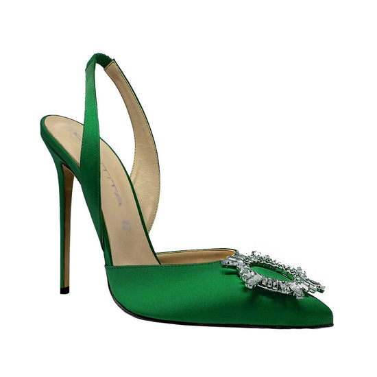 Slingback pump Janine green satin Wom